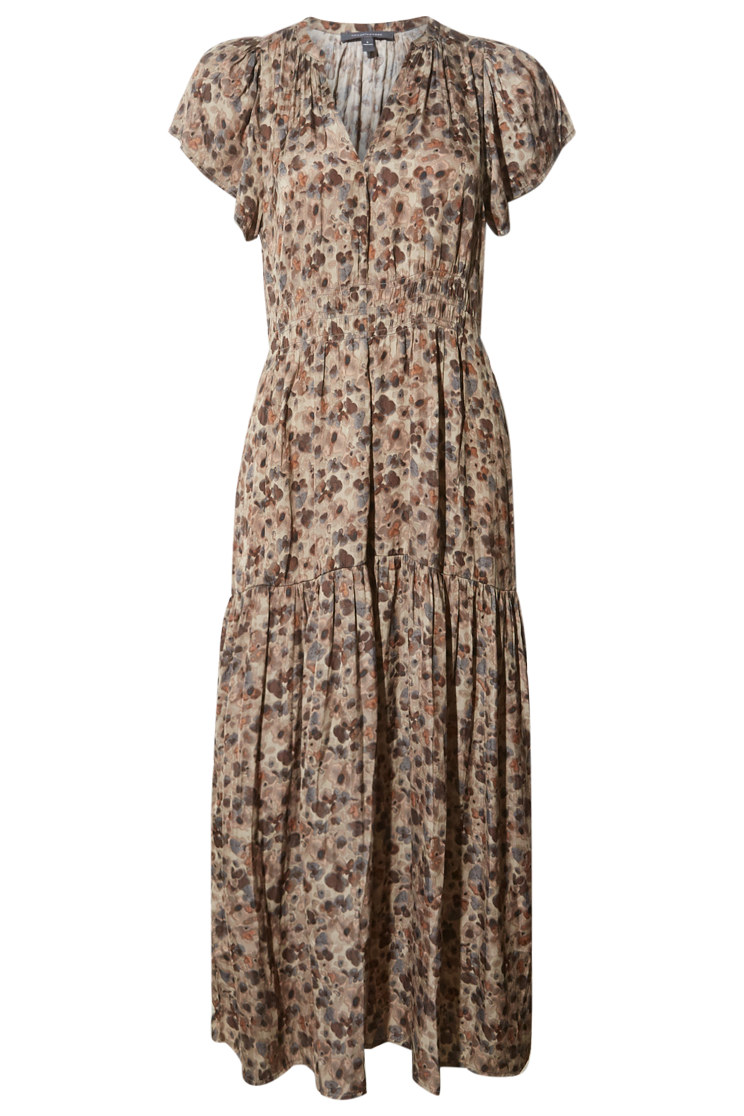 Floral Smocked Split Neck Dress