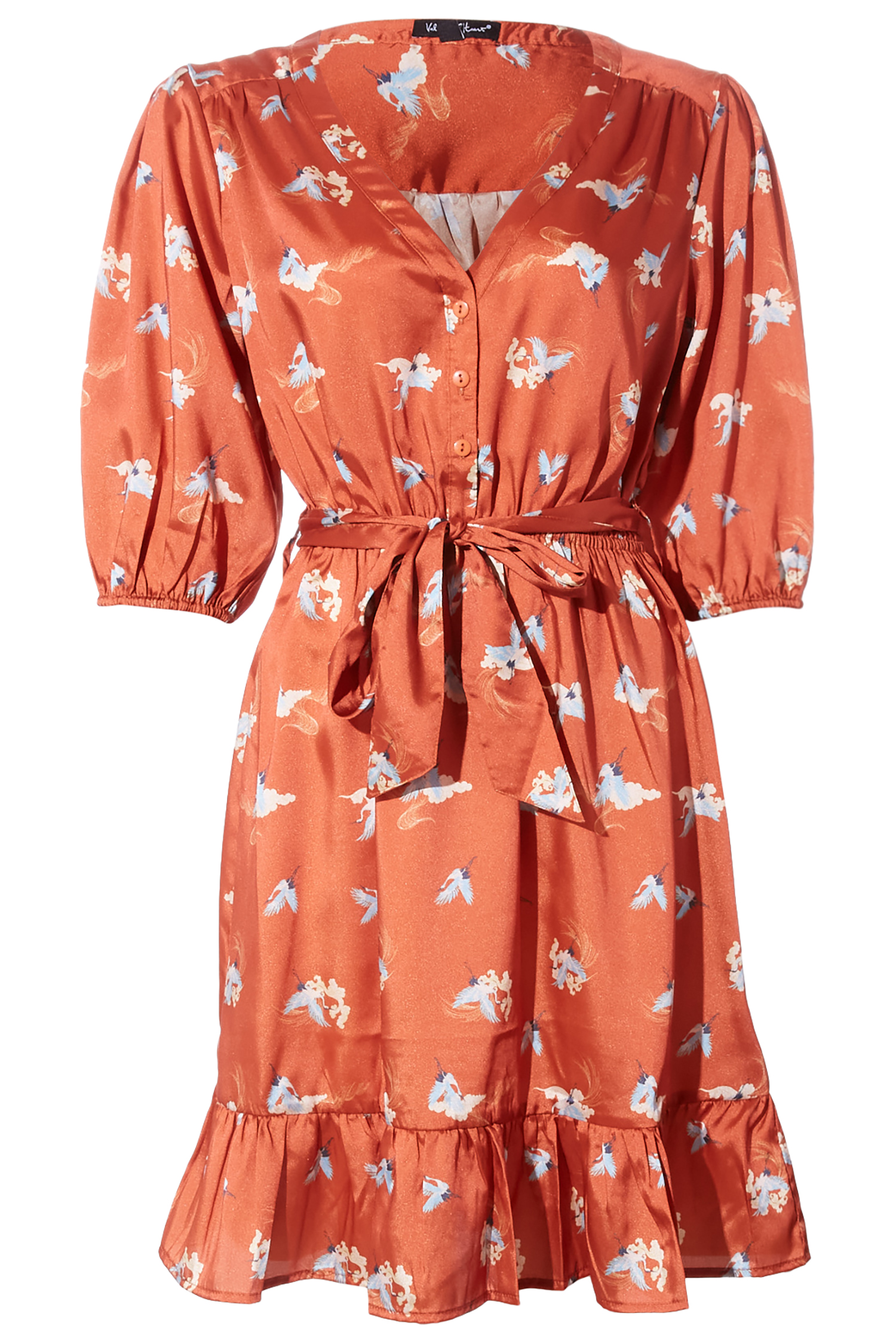 V-Neck Ruffled Hem Dress