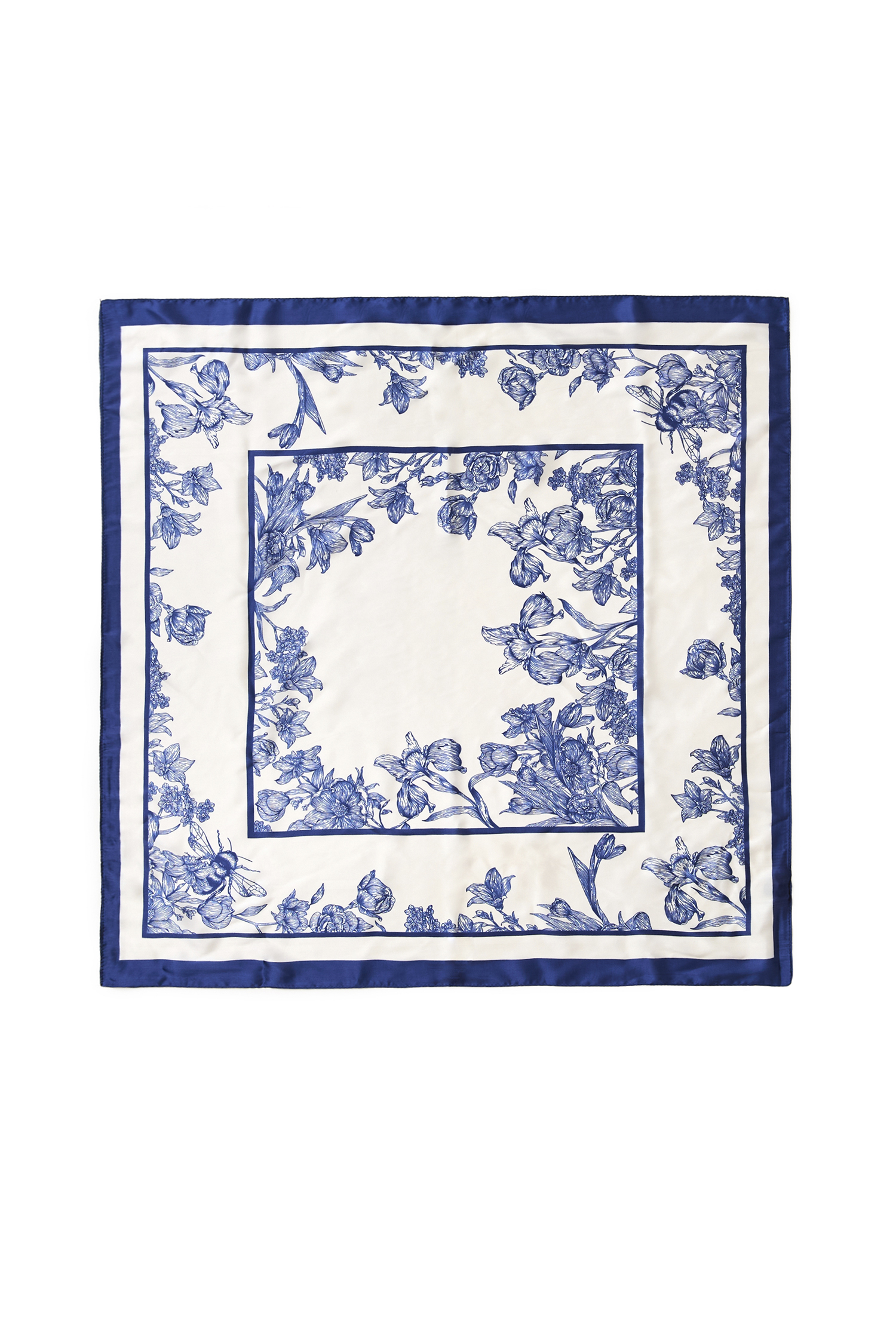 Blue Floral Border Scarf